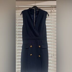 Gold Blue Sleeveless V-Neck Mini Dress